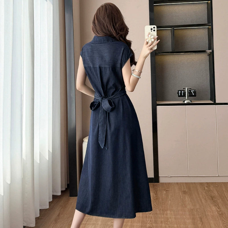 Robe chemise mi-longue à taille torsadée