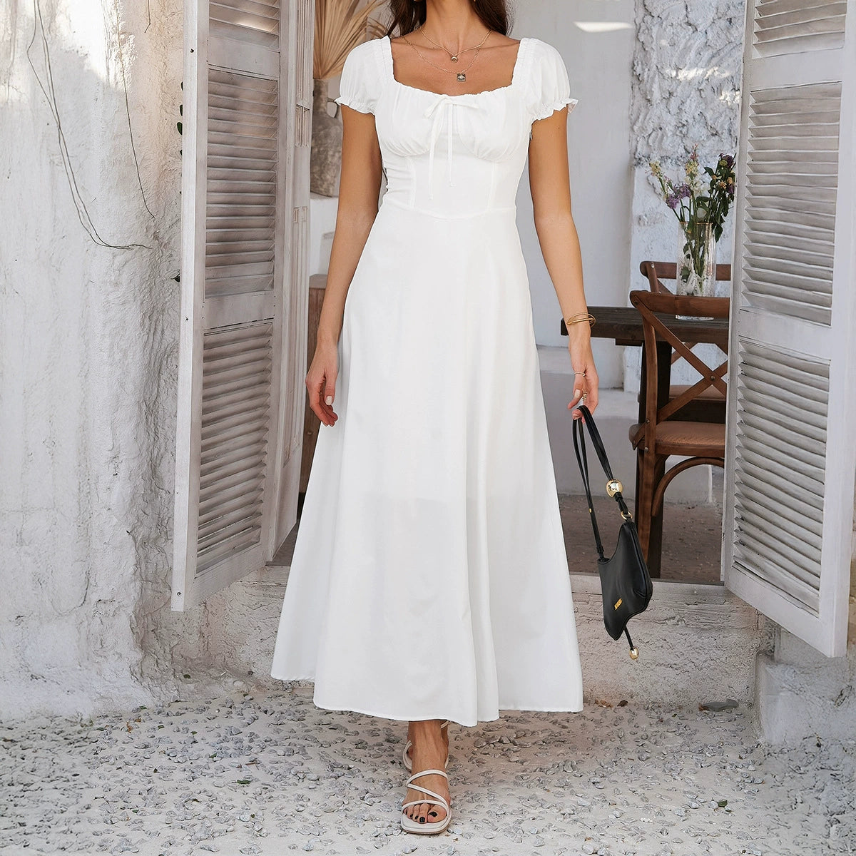 Robe Longue Col Carré