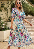 Élégante Robe Mi-longue Fleurie Femme Chic