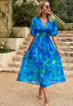 Élégante Robe Mi-longue Fleurie Femme Chic
