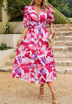 Élégante Robe Mi-longue Fleurie Femme Chic