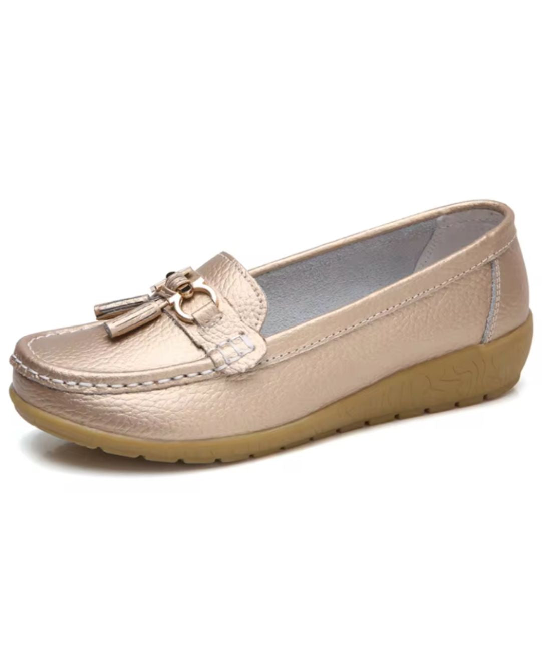 Mocassins Compensés En Cuir Brillant Pour Femmes