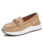 Mocassins En Daim À Boucle Dorée Et Semelle Épaisse