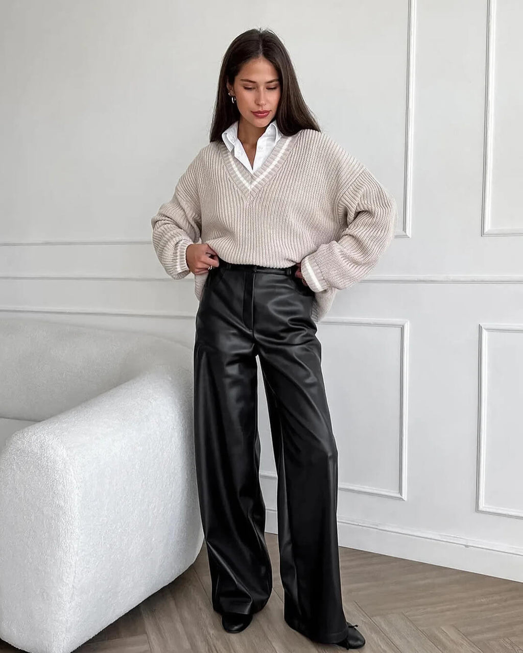 Pantalon large en cuir