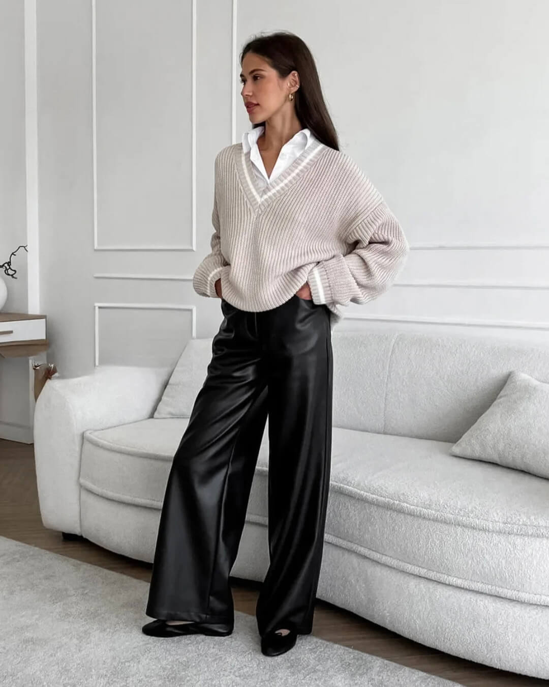 Pantalon large en cuir