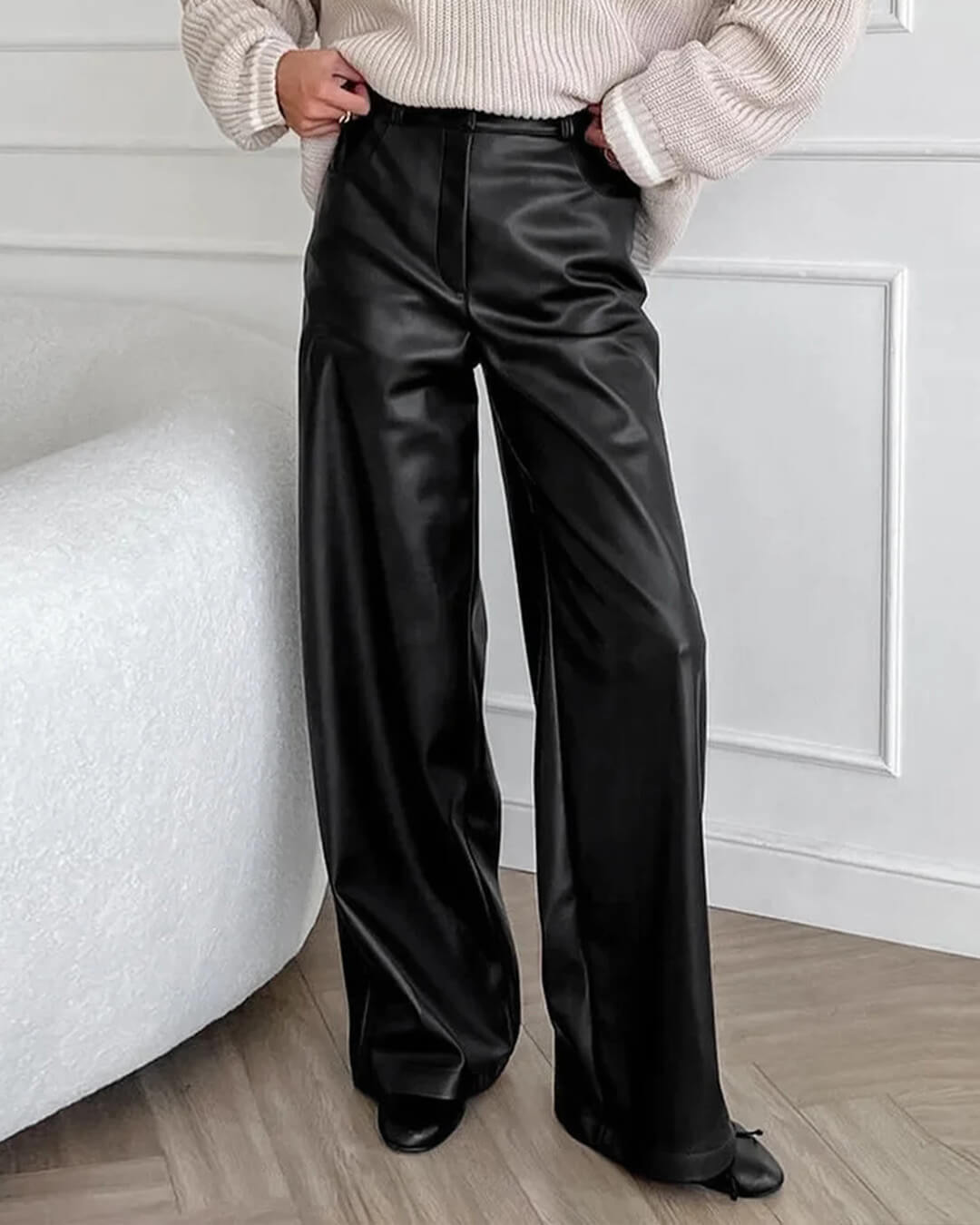 Pantalon large en cuir