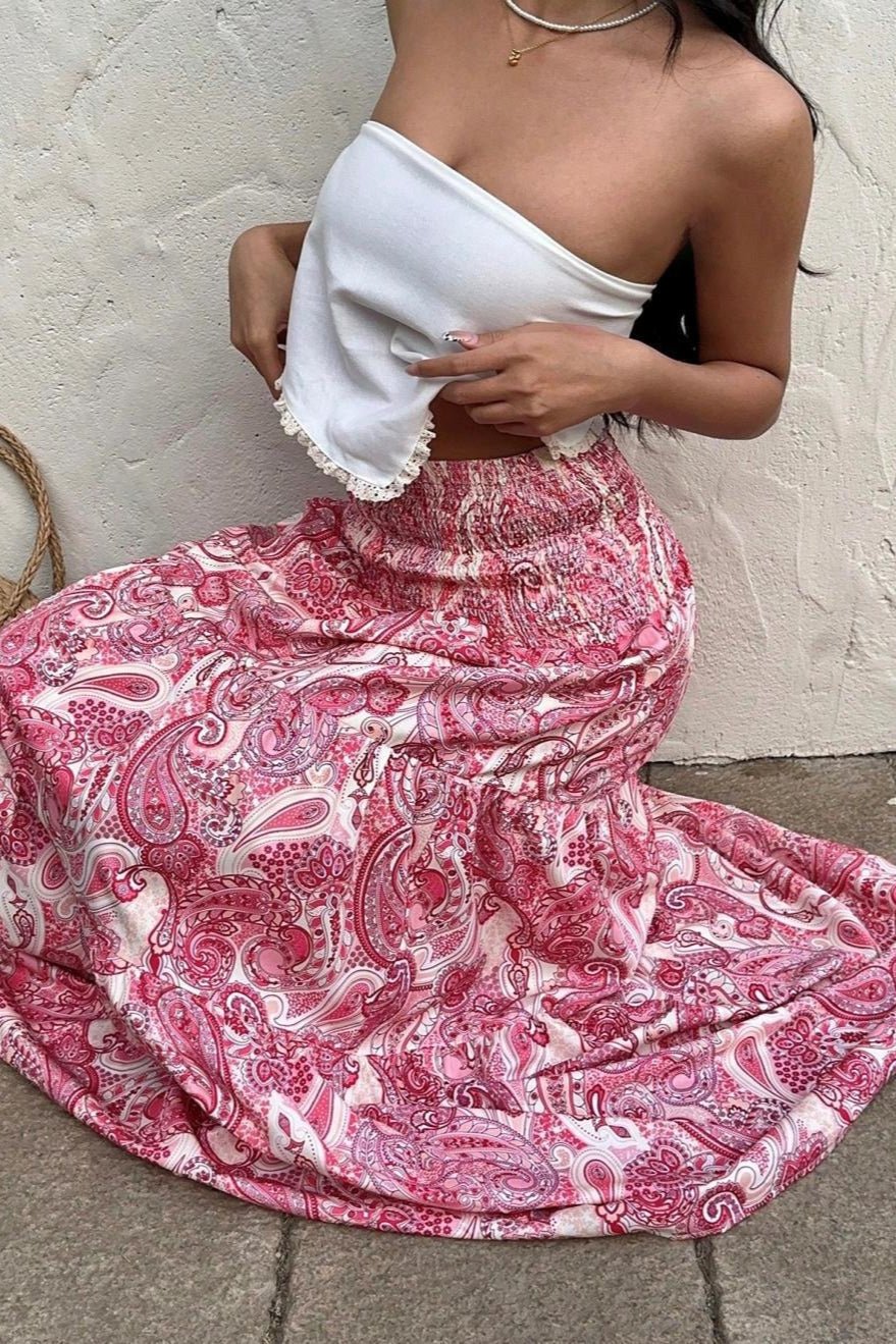 Jupe longue à taille élastique motif cachemire