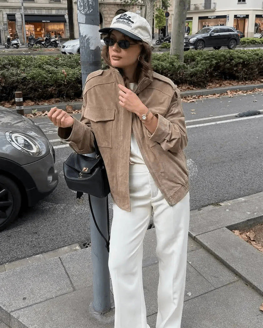 Veste en daim à col montant