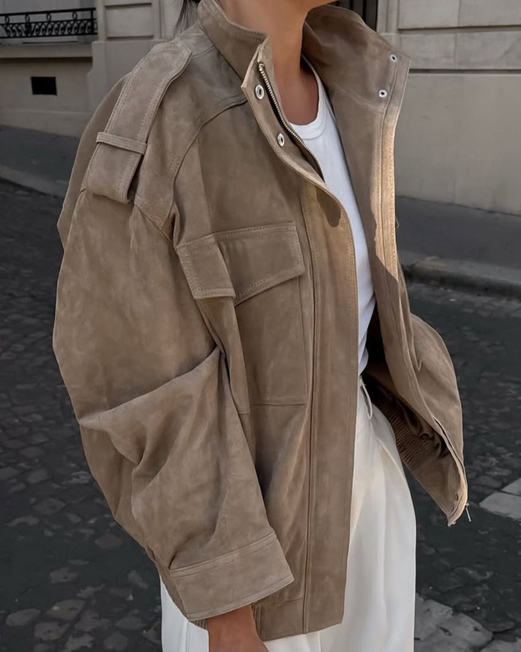 Veste en daim à col montant