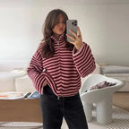 Pull zippé en maille Rouge