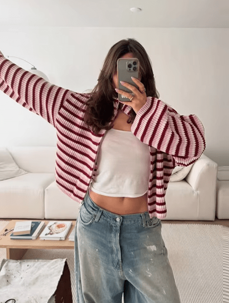 Pull zippé en maille Rouge