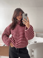 Pull zippé en maille Rouge