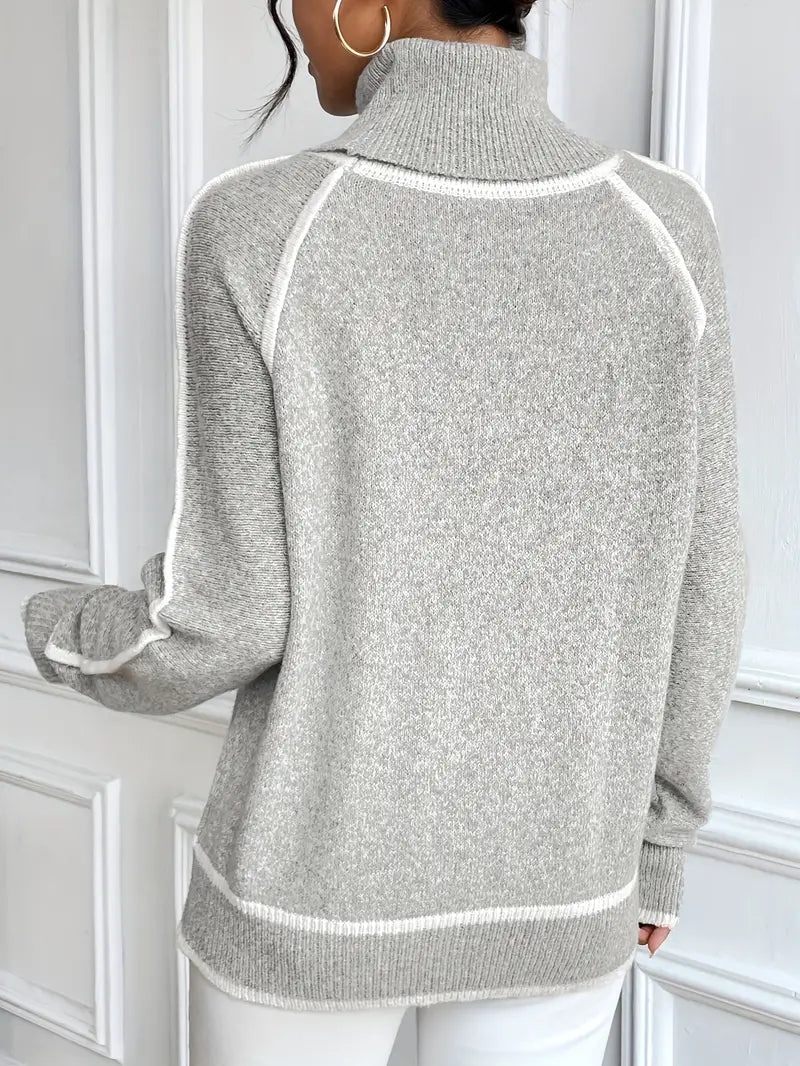 Pull Col Roulé Contrastant