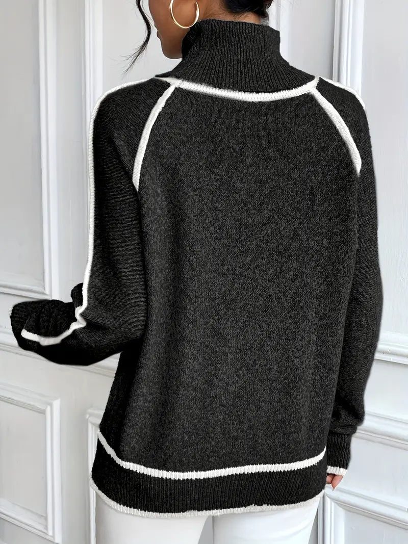 Pull Col Roulé Contrastant