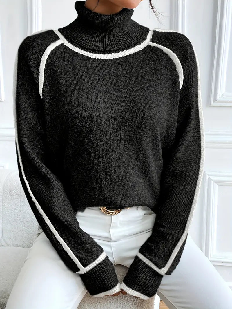 Pull Col Roulé Contrastant