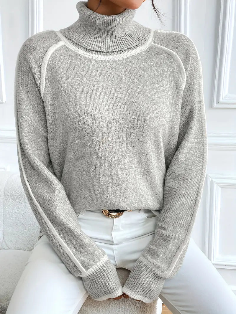 Pull Col Roulé Contrastant